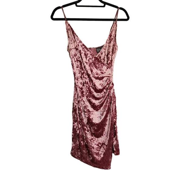 NWT DAF House Asymmetric Velvet Wrap Style Mini Dress - Mauve - Picture 1 of 10